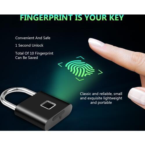 USB Rechargeable Lock Anti-Theft Security Keyless Smart Fingerprint Lock Fingerprint Padlock for Door Luggage Case Bag