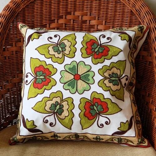 Custom made Embroidered pillowcase Bedside pillowcase Sofa cushion cover 45x45cm European style butterfly Cotton canvas Pillow