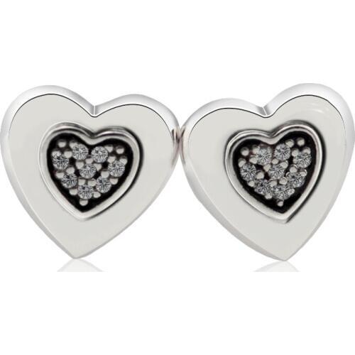 Woman Earrings Signature Heart Earrings Clear CZ Elegant Jewelry Making 925 Original Silver Fashion Earring Studs