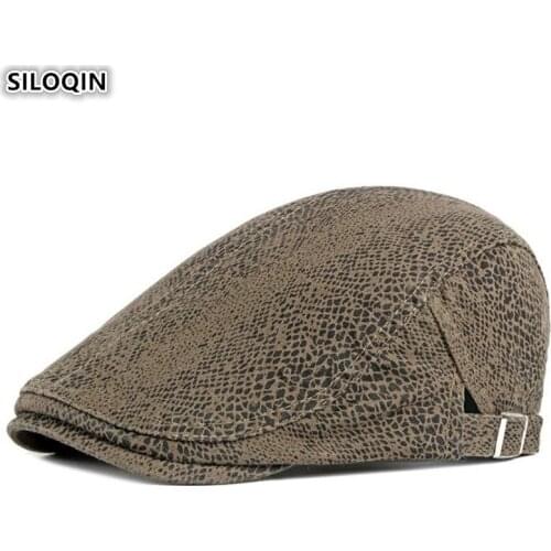 SILOQIN Unisex Snake Skin Leopard Berets Novelty Women Beret Hat 2020 New Mens Cotton Brands Cap Adjustable Size Couple Hats