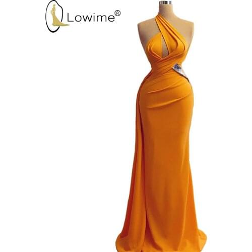 Orange One Shoudler Evening Dresses 2020 Simple Ruched Floor Length Mermaid Satin Party Dress vestito da festa