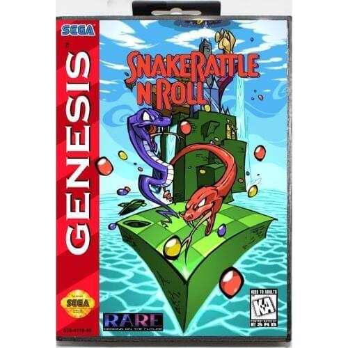 Snake Rattle n Roll 16 bit MD Game Card With Retail Box For Sega Megadrive/Genesis