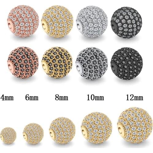 1 Piece 4/6/8/12mm Ball Beads Micro Pave Zircon Charms Beads DIY Copper Beads Necklace Bracelet Jewelry Making DIY Accessory