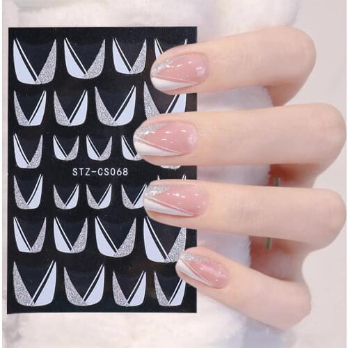 1PC French Line 3D Nail Sticker Leaf Geometry Self-Adhesive Nail Art Decor Decal Slider Fashion Manicure Accessories GLSTZ-CS068
