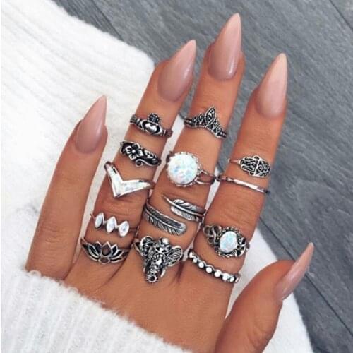 13PCS Vintage Carved Ring Heart-Shaped Flower Combination Ring Set Crown Fashion Rings For Gold Rings For Women