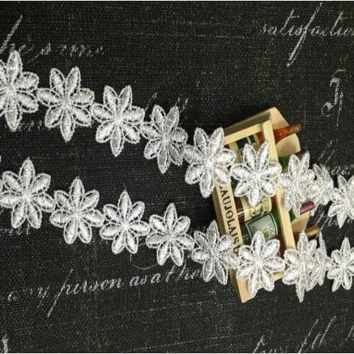 15Yards 26mm Width White Flower Venise Lace Trim Fabric Applique Dentelle Sewing Craft Embroidered Lace Trim Black For DIY