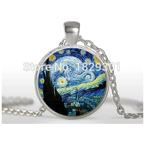 2017 Time-limited New Classic Women Moon Collare Maxi Necklace Collier The Starry Night Pendant Van Gogh Necklace Glass Dome HZ1