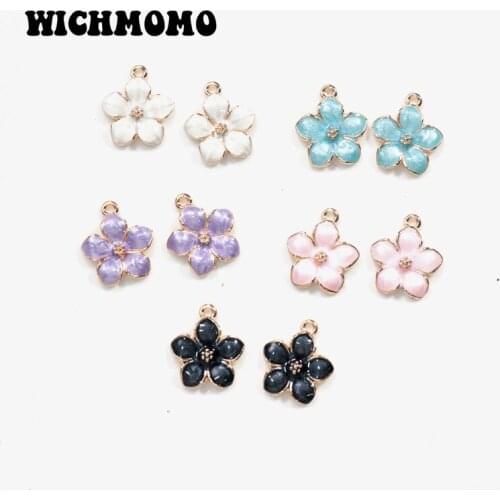 2021 New Fashion 10pcs/bag Zinc Alloy Drop Oil Five Colors Pretty Flowers Charms Pendants for DIY Earring Jewelry Accessories