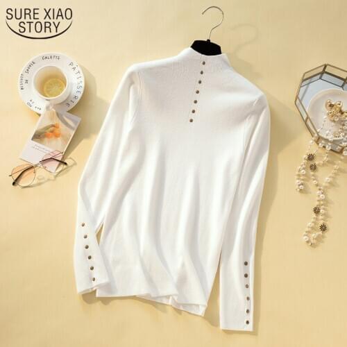 2021 New Autumn and Winter Plain Long Sleeve Knitwear OL Style Slim Pullover Women Solid Half Turtleneck Womens Knitwear 10989