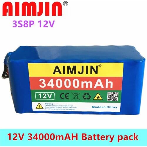30000mAh 12V 18650 Lithium Battery Pack Large Capacity 3s8p 12V Lithium Battery Protection Board 12v 30000mAh Capacity+Charger