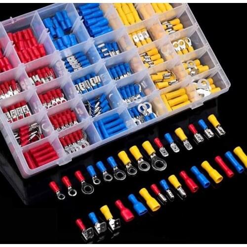 480Pcs Assorted Spade Terminals cold press Insulated Cable Connector Electrical Wire Crimp Butt Ring Fork Set Ring Lugs Kit