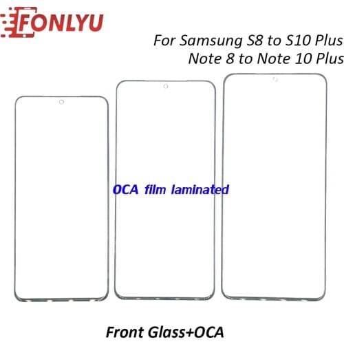 5pc For Samsung Galaxy S8 S9 S10 S10E Plus Note 8 9 10 Lite Plus LCD Front Screen Glass with OCA Glue Adhesive Replacement