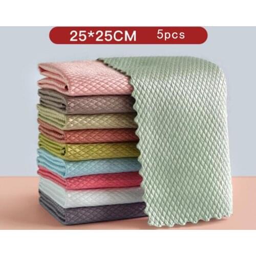 5PCS Efficient Microfiber Cleaning Cloth Anti-grease Wiping Rag Super Absorbent Home Washing Dish Kitchen Cleaning Towel