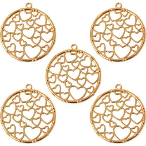 5Pcs Round Heart Pendant Metal Frames Blank Bezel Setting UV Resin Jewelry DIY
