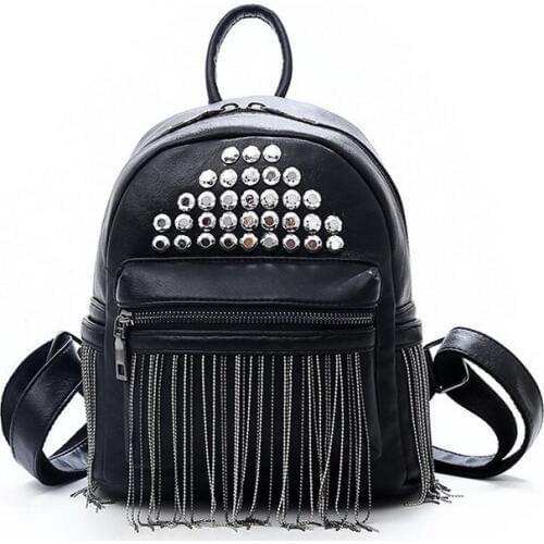 ANNRMYRS 2021 New Rivets Women Backpack Female Tassel Anti Theft School Bag Backpacks for Adolescent Girls Bagpack