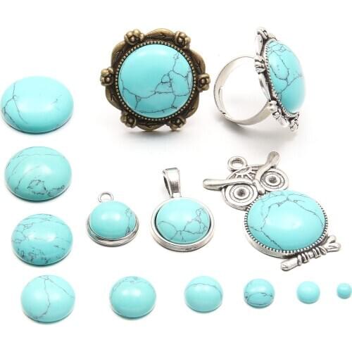 Natural Stone blue turquoise Cabochon Beads 8 6 10mm Round No Hole Loose Beads For jewelry making DIY Ring Necklace accessories