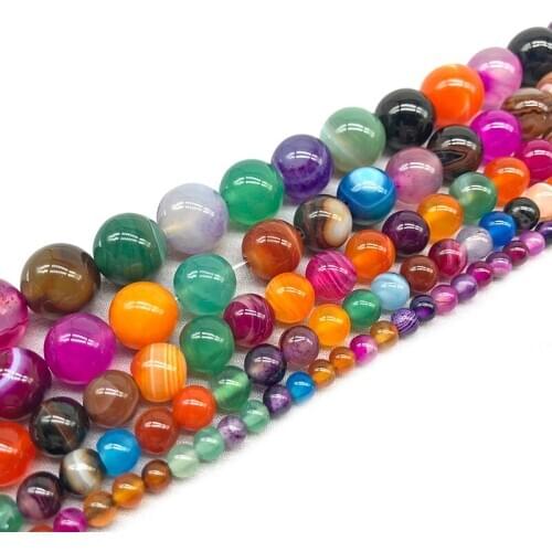 Wholesale Natural Stone Colorful Stripes Agates Loose Beads For Jewelry Making DIY Bracelet Necklace 4/6/8/10/12 mm Strand 15