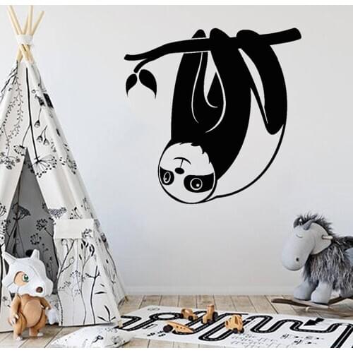 Baby Nursery Vinyl Wall Decal Sloth Funny Animal For Kids Branch Wall Stickers Mural Bedroom Playing Room Wallpaper P424