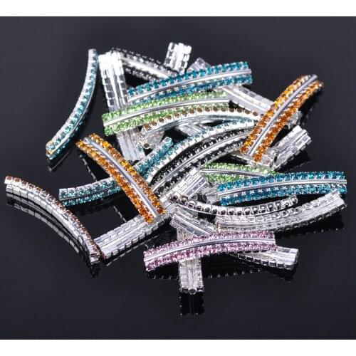 35X6mm Random Mixed Bending Long Alloy Crystal Rhinestone Connectors Beads For Jewelry Making DIY