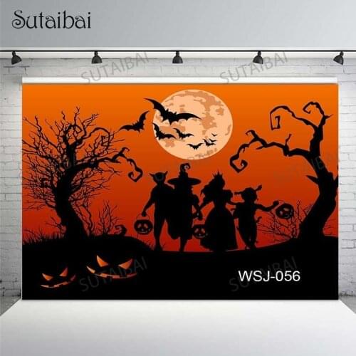Halloween Backdrop Old Tree Bat Witch Pumpkin Lantern Moon Photography Background Photo Studio Photocall Decorative Banner Props