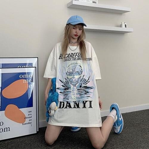 Summer new loose high street big version hip-hop pure cotton short-sleeved T-shirt for men and women couples fashion trend tops