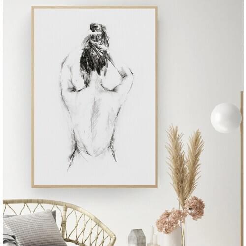 Female line drawing art canvas painting abstract naked woman after bath minimalism poster bathroom picture home wall decoration