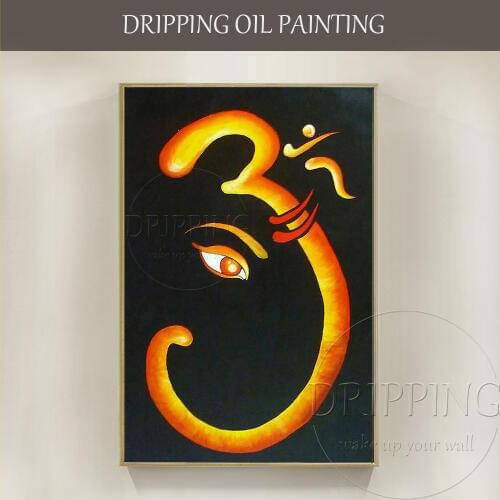 Artist Hand-painted High Quality Abstract Ganesha Sanskrit Oil Painting on Canvas Beautiful Abstract Ganesha Sanskrit Painting