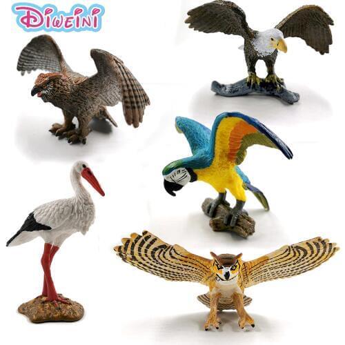 Kawaii Simulation White crane Bald Eagle Owl Parrot bird animal model action figure Plastic doll house children Toys accessory