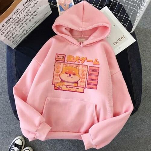 Kawaii Hoodie Clothes Men Harajuku Funny Shiba Inu Ullzang Cute Pink Graphic Autumn Streetwear Super Warm Female