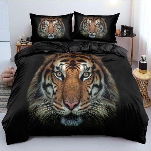3D Black Tiger Quilt Covers Pillow Cover Sets Comforter Case Set Full King Queen Double Full Twin Size Custom Design Bed Linens