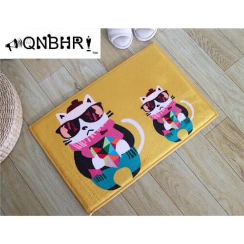 QNBHR Welcome Floor Mats Animal Cat Printed Bathroom Kitchen Carpets Doormats Cat Floor Mat for Living Room Anti-Slip