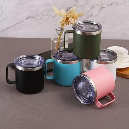Double Wall 304 Stainless Steel Cup Tea Mug With Lid Heat Resistant Portable Beer Coffee Cup Thickened Mug Blue