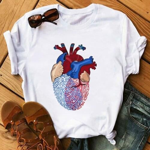 Summer Cartoon Women T Shirt Heart Graphic Print Short Sleeve Graphic Tee Tops Female Summer Casual O-Neck Oversized TShirt