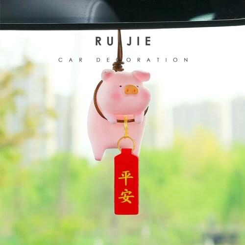 Cute Cartoon Car Rearview Pendants Flocking Surface Pink Car Ornaments Decoration Car Interior Accessories Hanging Accessories