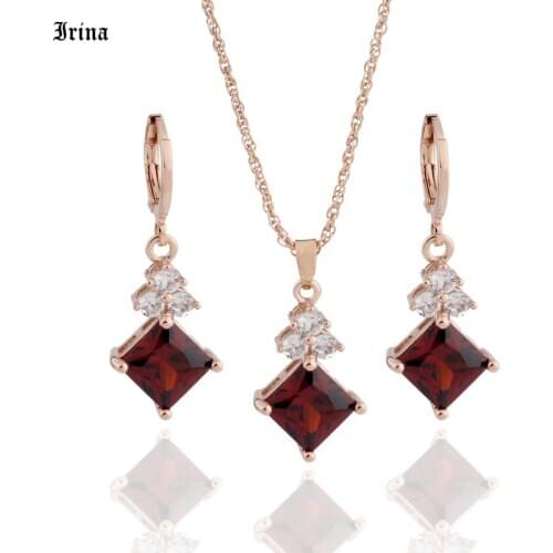 Fashion Anti Allergy Copper Jewelry Sets 585 Rose Gold Color Zircon Pendants Necklace Earrings Sets Wedding Costume Jewelry sets