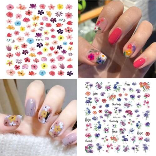 Flowers Nail Stickers 3D Sliders Self Adhesive Manicure Decals Stickers Waterproof DIY Nail Art Decorations