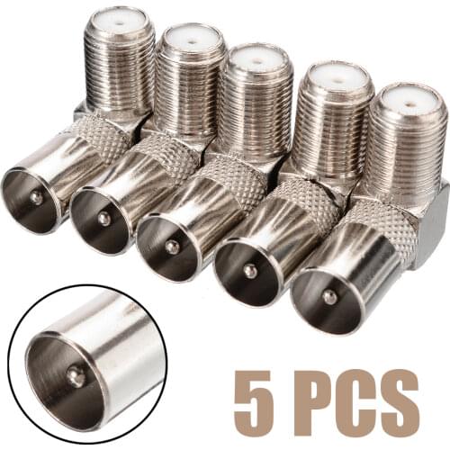 Newest 5pcs Right Angle 90 Degree TV Aerial ABS Silver Antenna Cable F Female To Male Connector Adapter 24x22mm