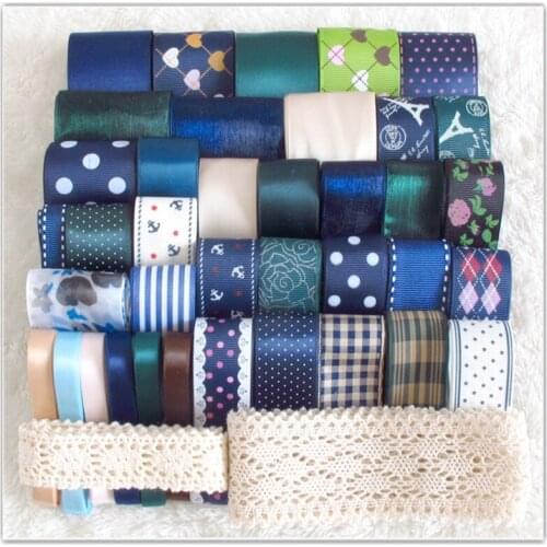 NEW STYLE! DIY Ribbon Set---Burgundy Red and blue Color Mix Ribbon Set ( total 28/38 yards)