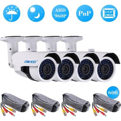 OWSOO4*720P AHD IRCCTV Camera+4*60ft Surveillance Cable Support IR-CUT Night Vision 30pcs Array Infrared Lamps 1/2.8" Color CMOS