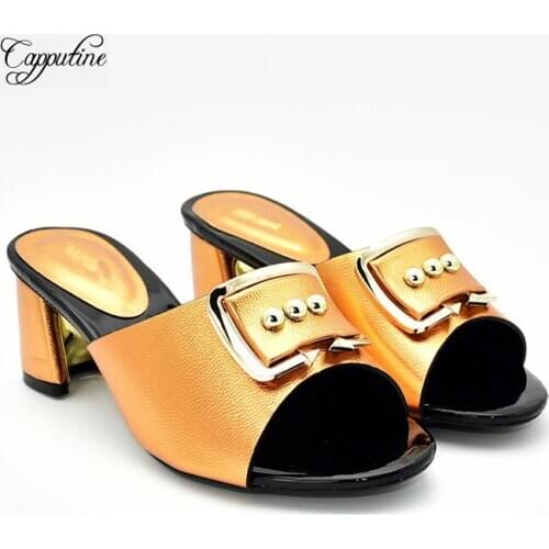 Amazing orange high heel pumps latest party slip-on shoes for lady 77-8, heel height 6cm