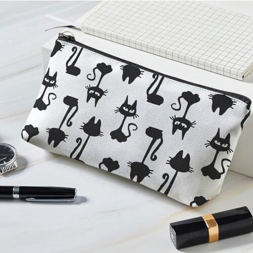 Simple Cartoon Cat 3D Printing Women Cosmetic Bags Lovely Casual Travel Portable Storage Handbags Makeup Bag Toiletry Bags
