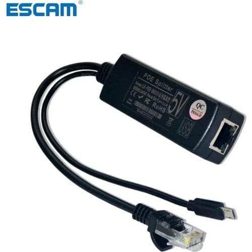 ESCAM 2.5KV Anti-interference Power Over Ethernet 48V To 5V 2.4A 12W Active POE Splitter Micro USB Plug for Raspberry Pi CCTV