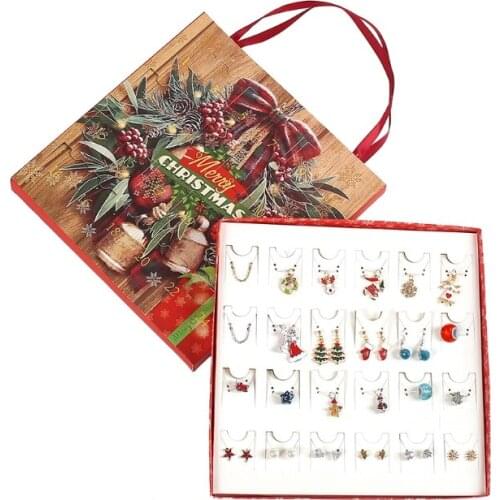 Christmas Ear Studs Earring Dangle Hook Drop Necklace Countdown Advent Calendar