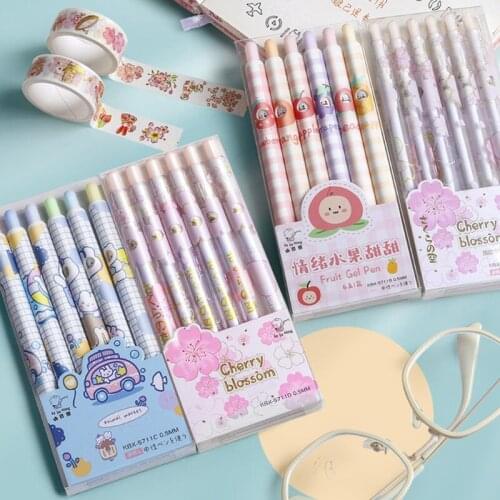 53CC 6 Pcs/Pack 0.5mm Retractable Gel Ink Pen Wax Sealed Gel Pens Black Retractable Gel Pen Great Gift for students Children