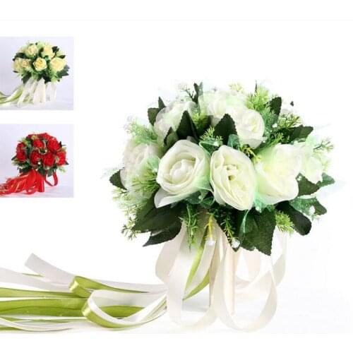 Handmade Wedding Bridal Bridesmaid Bouquet Artificial Silk Rose Bride Bouquets Wedding Hand Holding Flower Home Decoration
