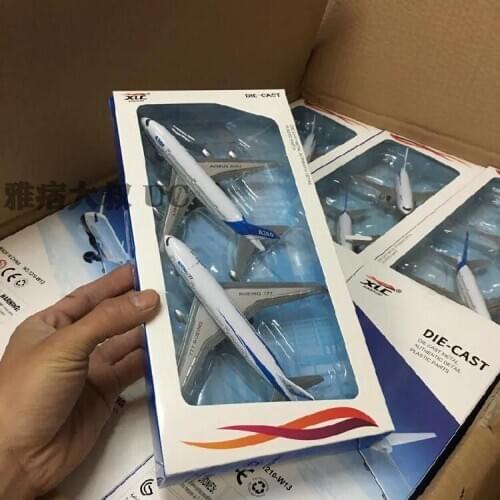 Alloy+plastic 777andA380 pullback force aircraft model 2pcs/set