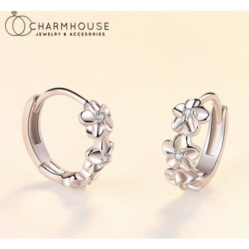 Hoop Earrings For Women S925 Sterling Silver Zirconia Round Circle Flower Charm Earing Brincos Femme Wedding Bridal Jewelry Gift