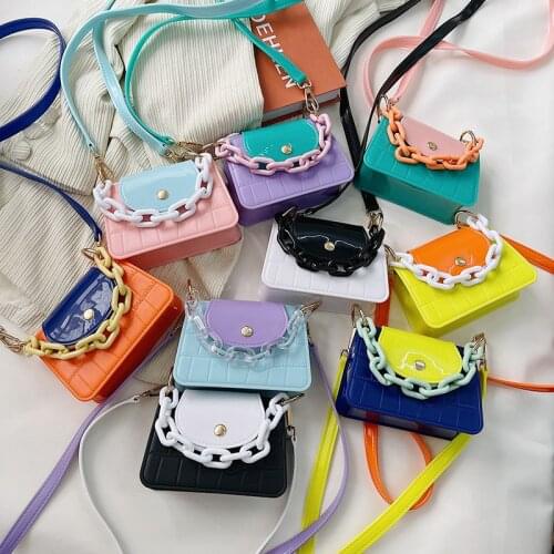 2021 Summer New Trendy Women Bag Macaron Colorful Jelly Bag Shoulder Messenger Bag Fashion Popular Mini Square Chian bag GDB043