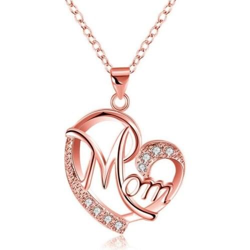 UFOORO Fashion Rose Gold Heart Shape Necklace for Women Inlay Shunning Clear Zircon Beautiful Mothers Days Love Jewelry Gift