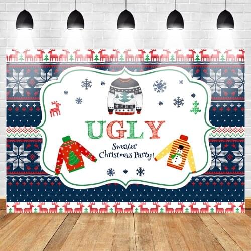 Ugly Sweater Backdrop for Christmas Party Decorations Tacky Sweater Winter Snowflake Xmas Photography Background Ugly Step Photo